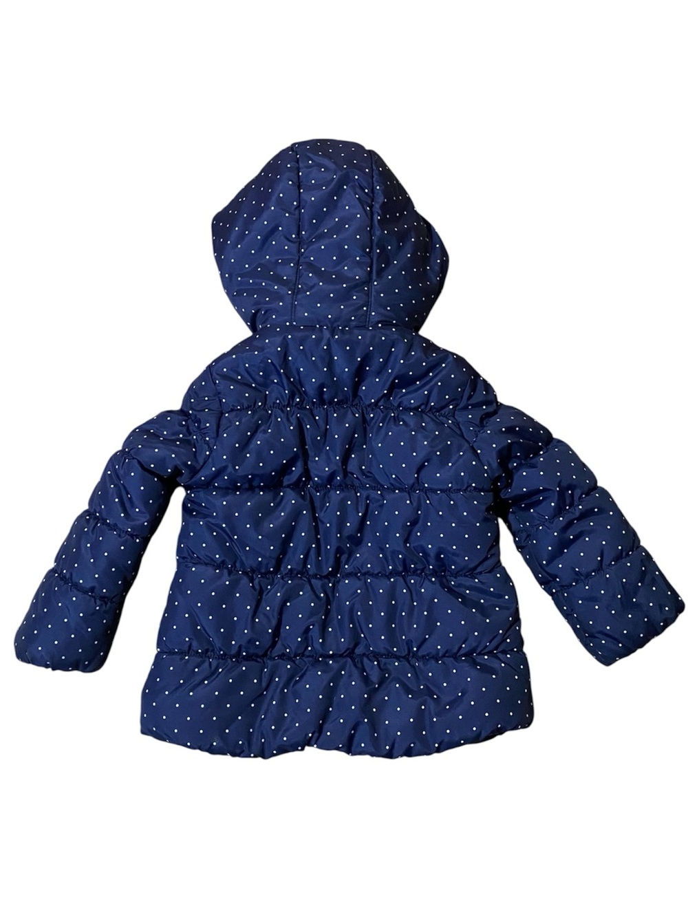 OshKosh B’gosh Girls Puffer Coat 4T Navy Polka Dot Fleece Lined Hood Winter - Picture 4 of 8